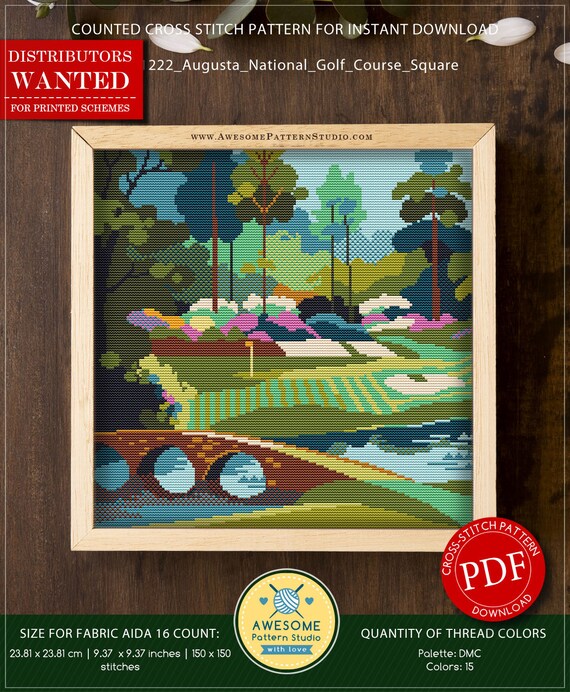 Augusta National Golf Course Square #P1222 Cross Stitch Pattern