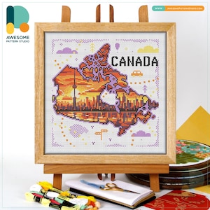 Canada Toronto Map CS2532, Counted Cross Stitch Pattern KIT and PDF | Embroidery Pdf Pattern Download | Cross Stitch Kits