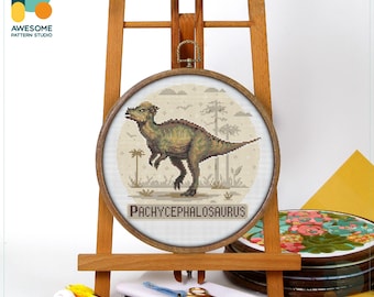Dinosaur Pachycephalosaurus Cross Stitch Pattern & Kit - Modern Cross Stitch Embroidery Sampler for Fun Needlework Art, CS3214