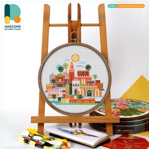Marrakech, Morocco, Africa Cross Stitch Pattern and Kit Modern Needlework Art Embroidery Sampler, CS955