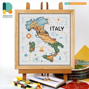 Italy Colosseum Rome Map CS2550, Counted Cross Stitch Pattern KIT and PDF | Embroidery Pdf Pattern Download | Cross Stitch Kits