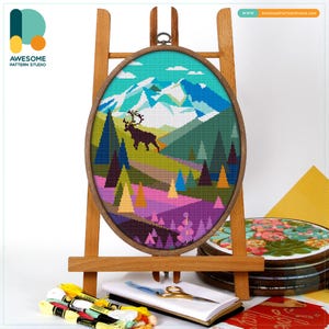 Denali National Park, USA Cross Stitch Kit and Pattern - Modern Needlework Art and Embroidery Sampler, CS624