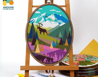 Denali National Park, USA Cross Stitch Kit and Pattern - Modern Needlework Art and Embroidery Sampler, CS624