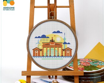 Brandenburg Gate Berlin Cross Stitch Pattern and Kit - Modern Needlework Art and Embroidery Sampler, CS2364