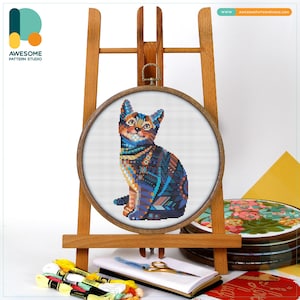 Mandala Cat Cross Stitch Pattern and Kit: Modern Needlework Art for Embroidery Enthusiasts, CS521