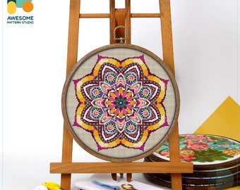 Mandala Flower CS112, Counted Cross Stitch Pattern KIT and PDF | Embroidery | Stitch Design | Pdf Pattern Download | Cross Designs