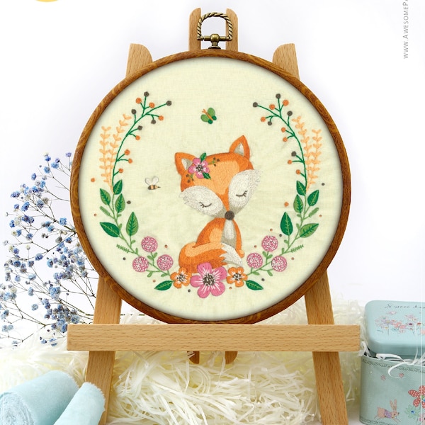 Fox  EM248, Embroidery Pattern KIT and PDF  | How To | Gift Kit | Sewing | Needlepoint Frame | Needlepoint Kit | Diy Kit | For Beginners