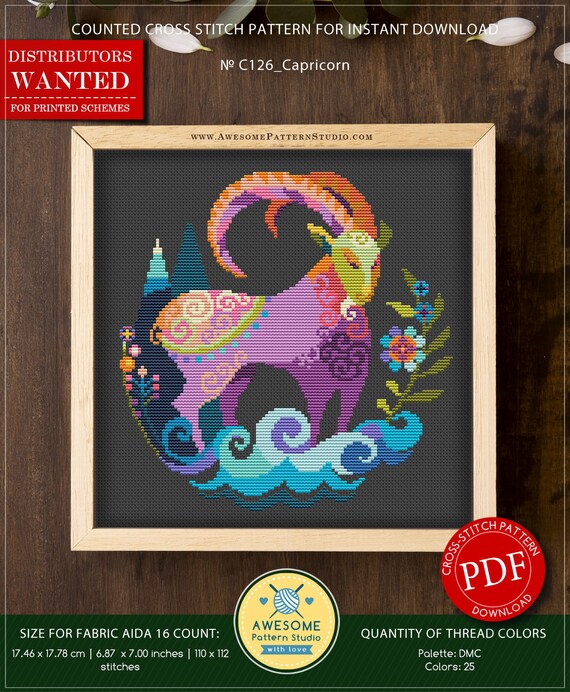 Capricorn #P126 Embroidery Cross Stitch Pattern Download