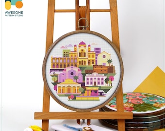 Heraklion, Greece, Europe Cross Stitch Pattern and Kit - Modern Needlework Art, Simple Embroidery Sampler, CS1946