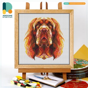 Mandala Sussex Spaniel CS2409, Counted Cross Stitch Pattern KIT and PDF | Embroidery Pdf Pattern Download | Cross Stitch Kits