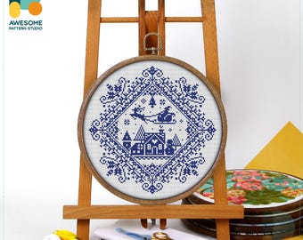 Monochrome Christmas Sampler Cross Stitch Pattern and Kit - Modern Cross Stitch Embroidery Sampler for Festive Needlework Art, CS2011