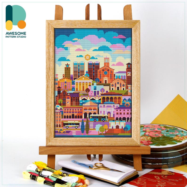 Treviso Italy CS3409, Counted Cross Stitch Pattern KIT and PDF | Embroidery Pdf Pattern Download | Cross Stitch Kits | How To Cross Stitch CS3409-2(120 x 162)