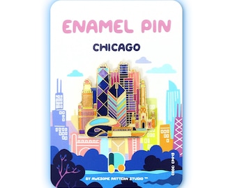Enamel Pin - Chicago, USA. Hard Enamel Pin, Enamel Pin Display, Pinback Button, Stick Pins,  Lapel Pin, Acrylic Pin, EP019