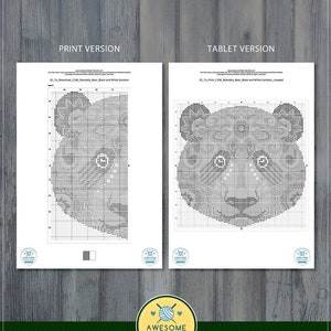 Puede incluir: Una descarga digital de un patr&oacute;n de punto de cruz para un oso panda. El patr&oacute;n se muestra en dos versiones: una versi&oacute;n para imprimir y una versi&oacute;n para tableta. El patr&oacute;n es en blanco y negro y utiliza s&iacute;mbolos.