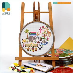 South Africa Icons Cross Stitch Pattern and Kit - Modern Needlework Art with PDF Pattern and Hand Embroidery Sampler, CS852