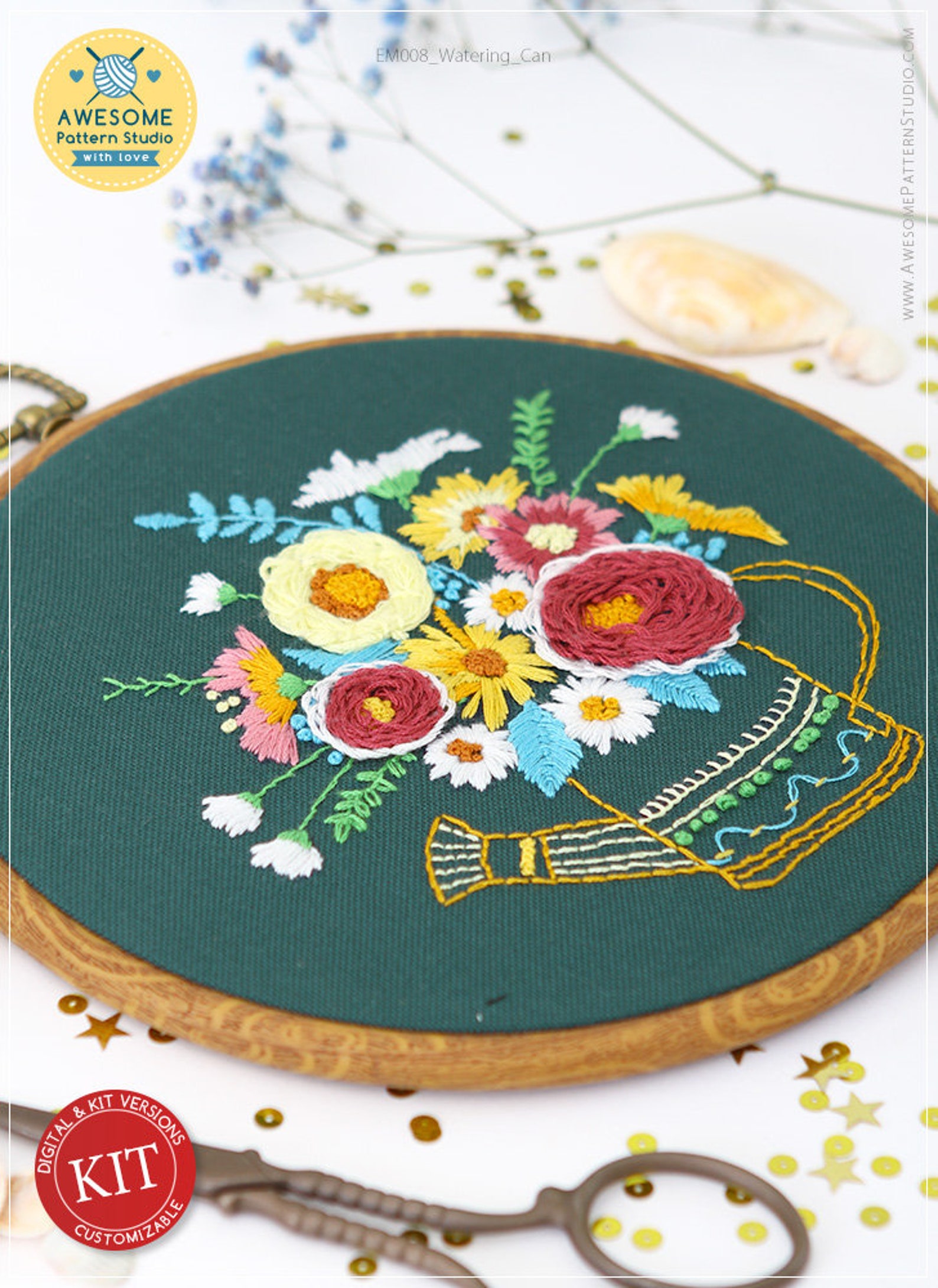 Watering can embroidery em008 embroidery sybju kit and pdf  etsy Watering can embroidery em008 embroidery sybju kit and pdf  etsy