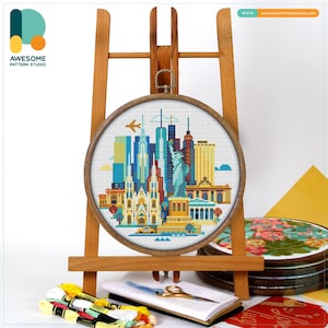 New York, USA, America Cross Stitch Pattern and Kit - Modern Needlework Art, Embroidery Sampler, CS078