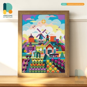Lisse Keukenhof Paesi Bassi DS1633, KIT fai da te per pittura diamante / Kit pittura diamante / Kit arte diamante per adulti / Tutti gli articoli inclusi