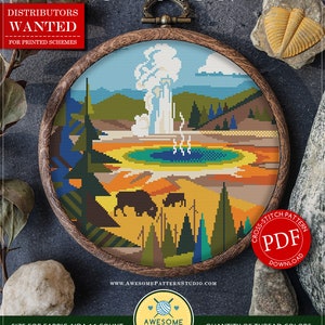 Yellowstone National Park #P466 Cross Stitch Embroidery Pattern Download | Cross Stitch Kits | Cross Stitch World | Stitch Design
