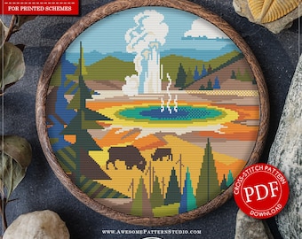 Yellowstone National Park #P466 Cross Stitch Embroidery Pattern Download | Cross Stitch Kits | Cross Stitch World | Stitch Design