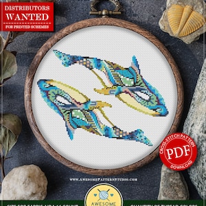 Mandala Whales #P226 Cross Stitch Embroidery Pattern Download | Stitching | Cross Stitch Designs | Counted Cross Stitch | How To Embroider