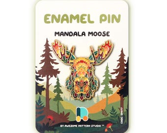 Mandala Moose Enamel Pin – Hard Enamel Animal Lapel Pin, Forest Wildlife Brooch, Boho Nature Gift, Adventure Collectible Jewelry EP077