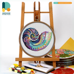 Mandala Nautilus Shell Cross Stitch Kit and Pattern - Modern Cross Stitch Needlework Art, CS1279