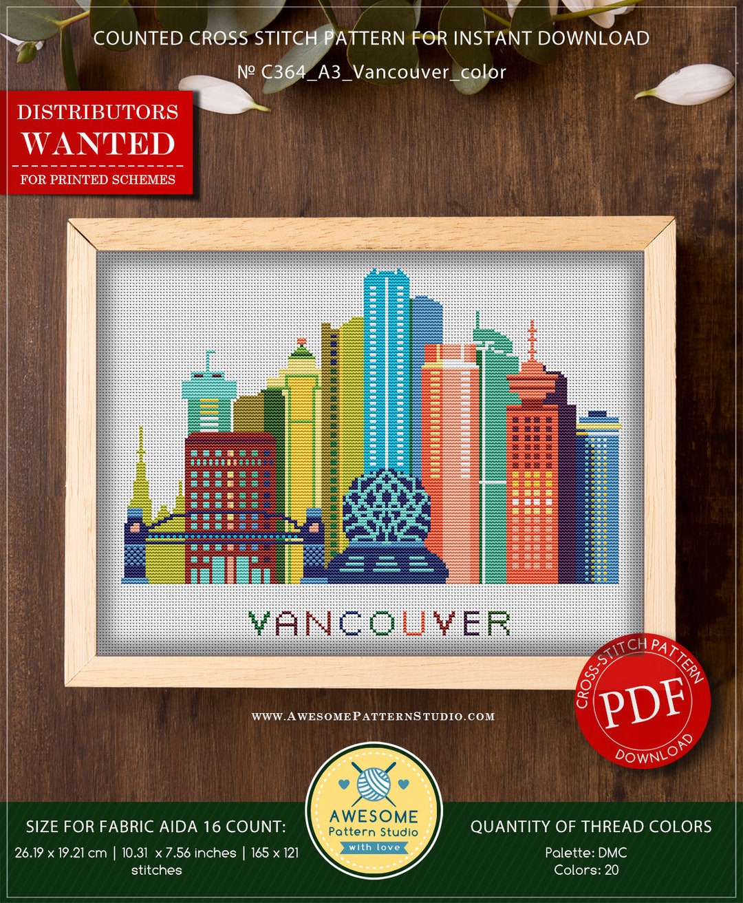 A3 Vancouver Color P364 Embroidery Cross Stitch Pattern Etsy