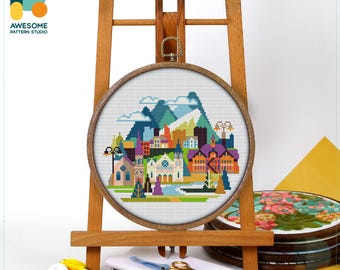 Bozeman, USA, America Cross Stitch Pattern and Kit - Modern Cross Stitch Embroidery Sampler for Unique Needlework Art, CS669