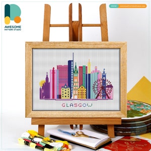 Glasgow, Scotland, Europe Cross Stitch Pattern and Kit: Modern Needlework Art, Embroidery Sampler, CS378