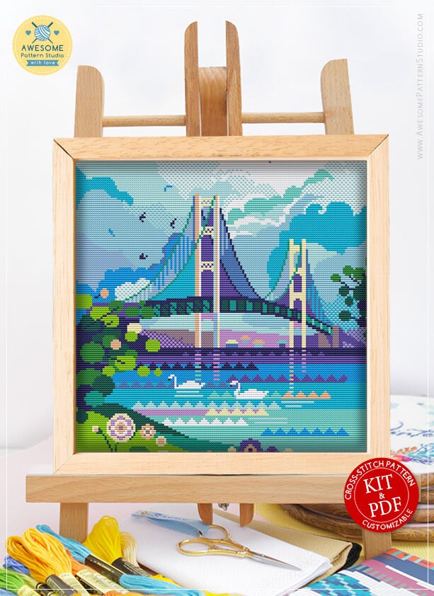 Mackinac Bridge Michigan CS1154 Counted Cross Stitch Pattern Etsy