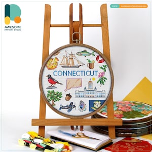 Connecticut, USA Collection Cross Stitch Pattern and Kit - Modern Cross Stitch and Embroidery Sampler for Needlework Art Enthusiasts, CS1883