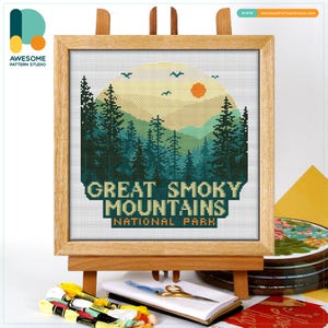 Great Smoky Mountains, USA, America Cross Stitch Pattern and Kit: Modern Needlework Art, Arizona USA Embroidery Sampler, CS2706