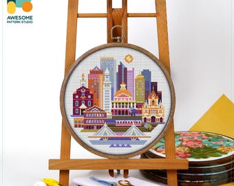 Boston, USA, America Cross Stitch Pattern and Kit - Modern Cross Stitch Needlework Art for Creative Embroidery Enthusiasts, CS084