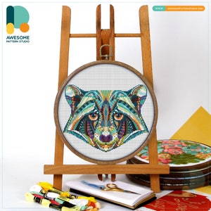 Mandala Raccoon CS208, Counted Cross Stitch Pattern KIT and PDF | Stitching | Pattern Instant Download | Cross Designs | Stitch Patterns
