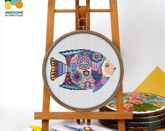 Mandala Fish CS442, Counted Cross Stitch Pattern KIT and PDF | Cross Pattern | Embroidery | Stitch Design | Embroidery Kits