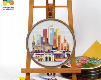 Guadalajara, Mexico, America Cross Stitch Pattern and Kit: Modern Embroidery Sampler with PDF Pattern and Hoop Art, CS924