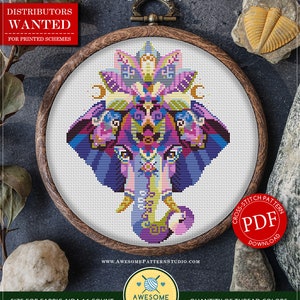 Mandala Elephant P185 Cross Stitch Embroidery PDF Pattern Download Cross Stitch Kits Embroidery Kits Embroidery Designs image 1