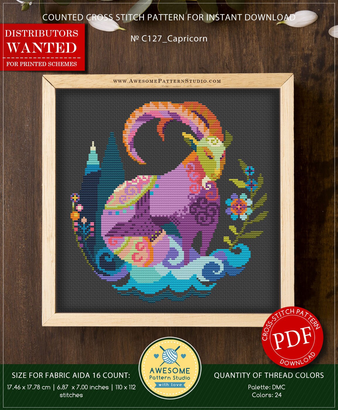 Capricorn #P127 Cross Stitch Embroidery Pattern Instant Download