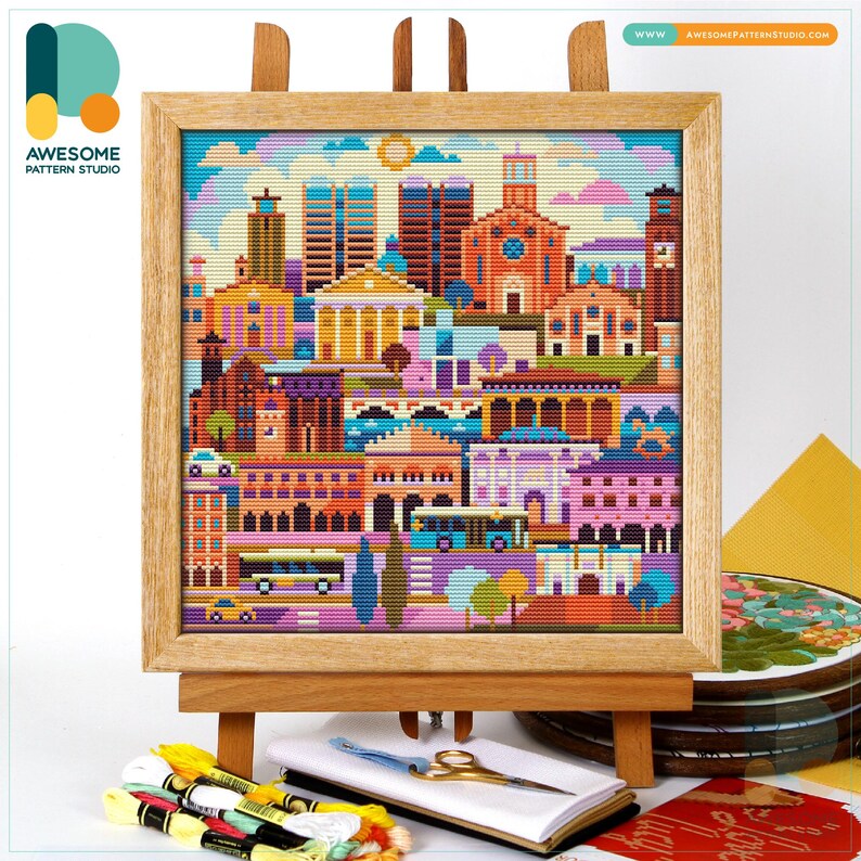 Treviso Italy CS3409, Counted Cross Stitch Pattern KIT and PDF | Embroidery Pdf Pattern Download | Cross Stitch Kits | How To Cross Stitch CS3409-1(120 x 120)