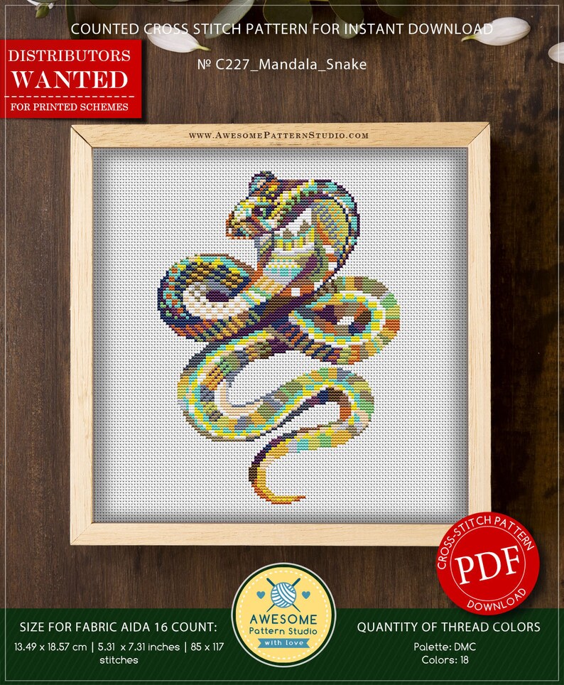 Mandala Snake P227 Cross Stitch Embroidery Pattern Instant Download Stitching Embroidery Kits Cross Stitch Embroidery Cross Designs image 2