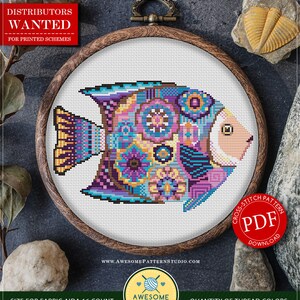 Mandala Fish #P442 Cross Stitch Embroidery Pattern Instant Download | Cross Stitch Patterns | How To Cross Stitch | Cross Pattern