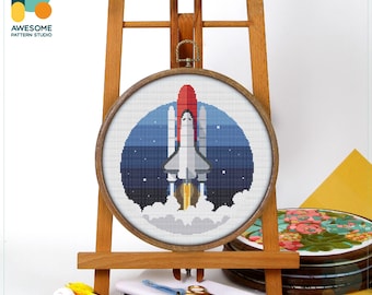 Space Shuttle Launch Cross Stitch Pattern and Kit - Modern Cross Stitch Needlework Art for Creative Embroidery Enthusiasts, CS509