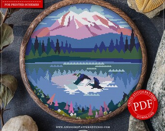 Mount Rainier National Park  #P451 Cross Stitch Embroidery Pattern Download | Cross Stitch Kits | Embroidery Kits | Counted Cross Stitch