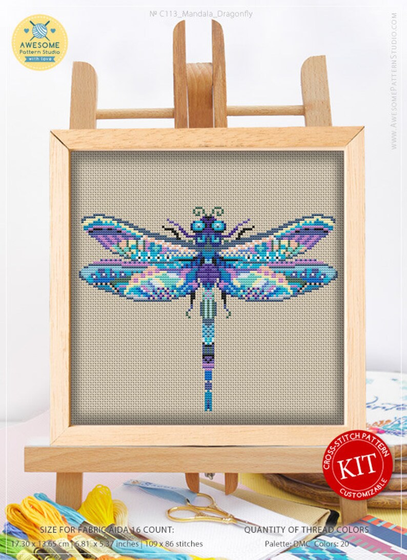 Mandala Dragonfly K113 Embroidery Cross Stitch Kit Etsy