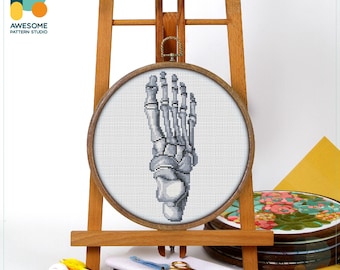 Foot Bones The Human Anatomy Cross Stitch Pattern and Kit - Modern Needlework Art Embroidery Sampler, CS2067