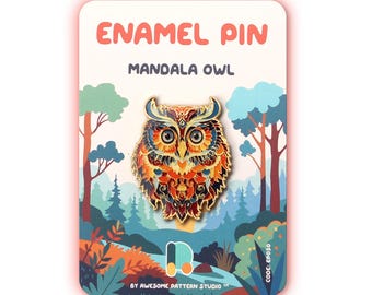 Mandala Owl Enamel Pin – Hard Enamel Bird Lapel Pin, Boho Owl Brooch, Spiritual Wildlife Jewelry, Symbol of Wisdom Gift EP030
