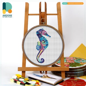 Mandala Seahorse CS202, Counted Cross Stitch Pattern KIT and PDF | Embroidery Stitches | Pattern Download | Cross Designs | Embroidery
