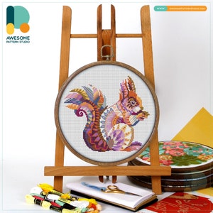 Mandala Squirrel CS255, Counted Cross Stitch Pattern KIT and PDF | Embroidery Kits | Stitch Design | Embroidery | Pattern Instant Download