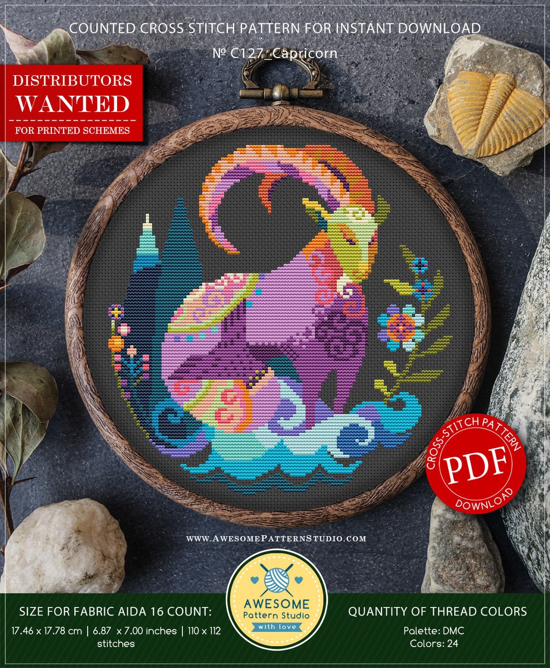 Capricornページ Capricorn #P127 Cross Stitch Embroidery Pattern Instant Download